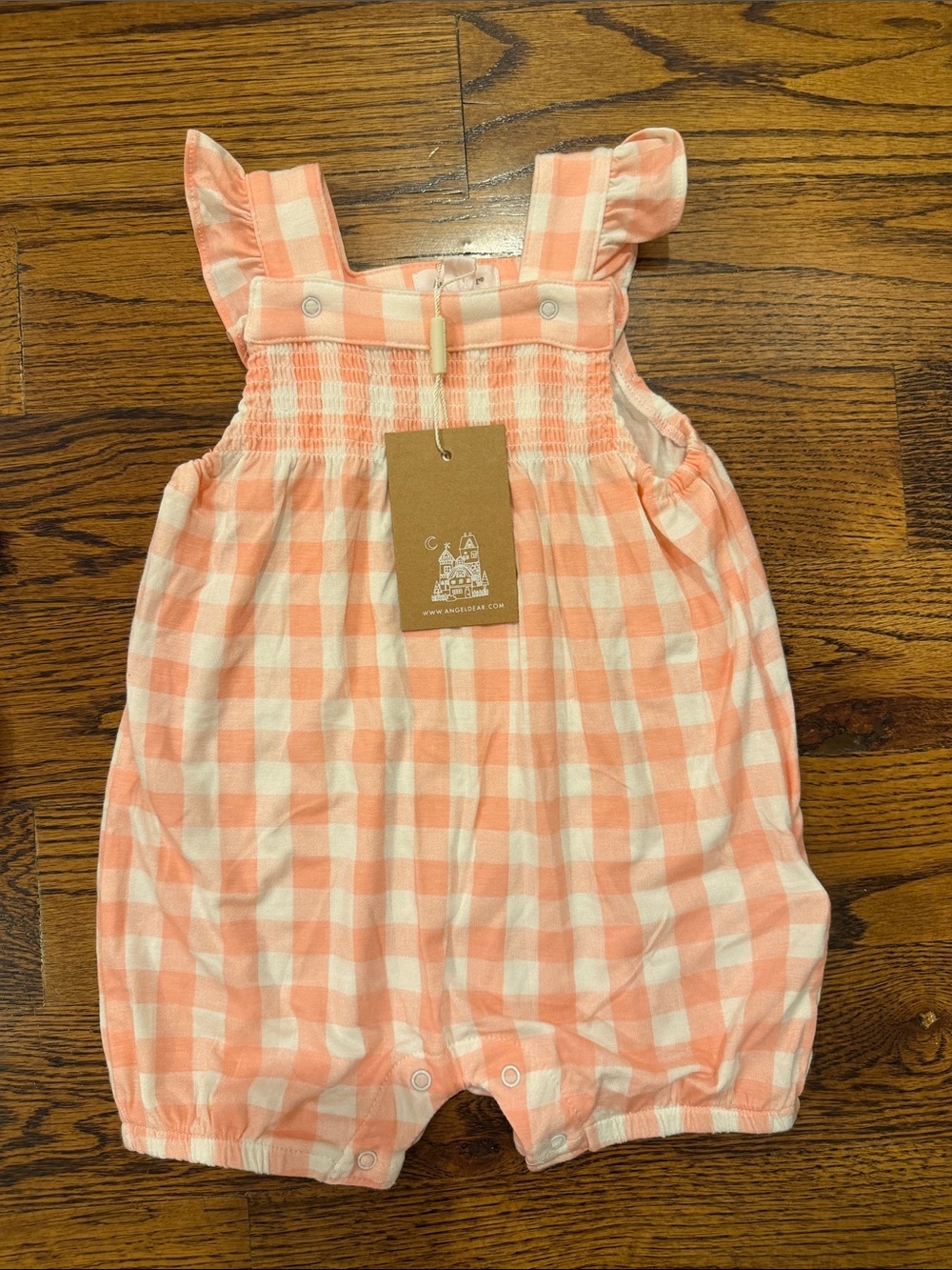 Angel Dear Pink and White Gingham Smocked Romper